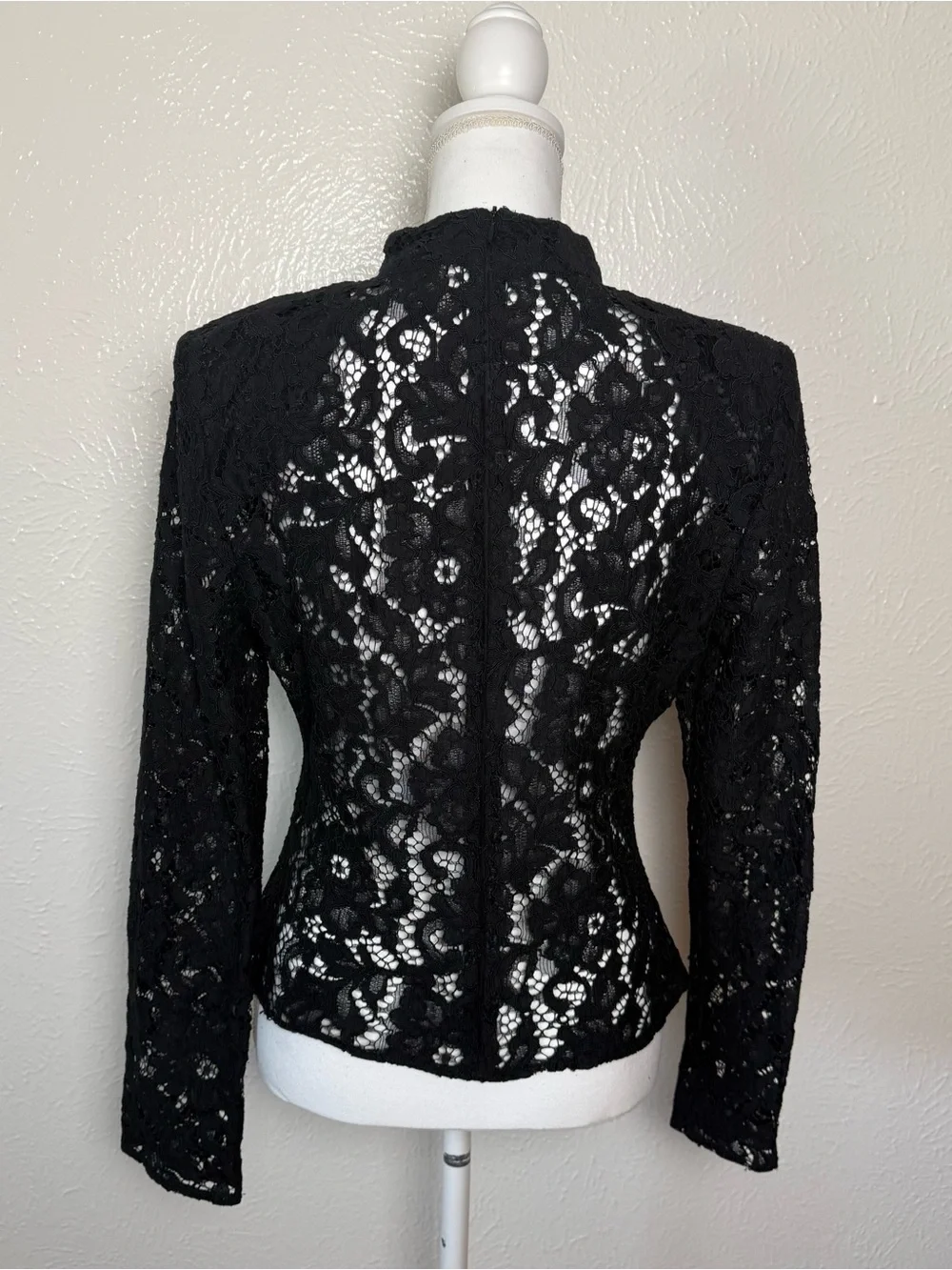 Zara Black Floral Lace High Neck Long Sleeve Sheer Top Large